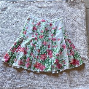 Jones New York Pink and Green Pleated A-Line Skirt